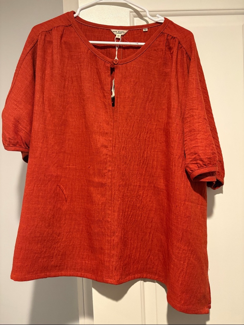 Max Studio Rust Orange Short Sleeve Linen Tunic